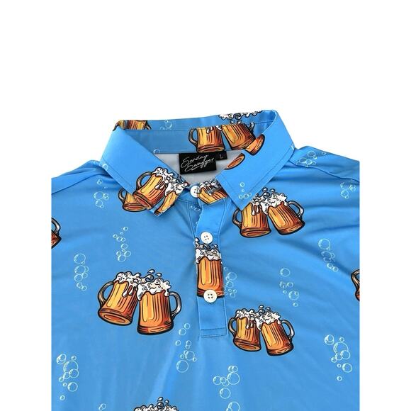 Sunday Swagger Golf Polo Shirt Mens Size L Blue Beer Stein Mugs Performance - Picture 4 of 8